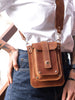 brown leather Small shoulder bag, vertical women's bag handmade 