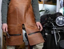 split leg leather apron - handmade by Fashion Racing. Genuine leather and black leather