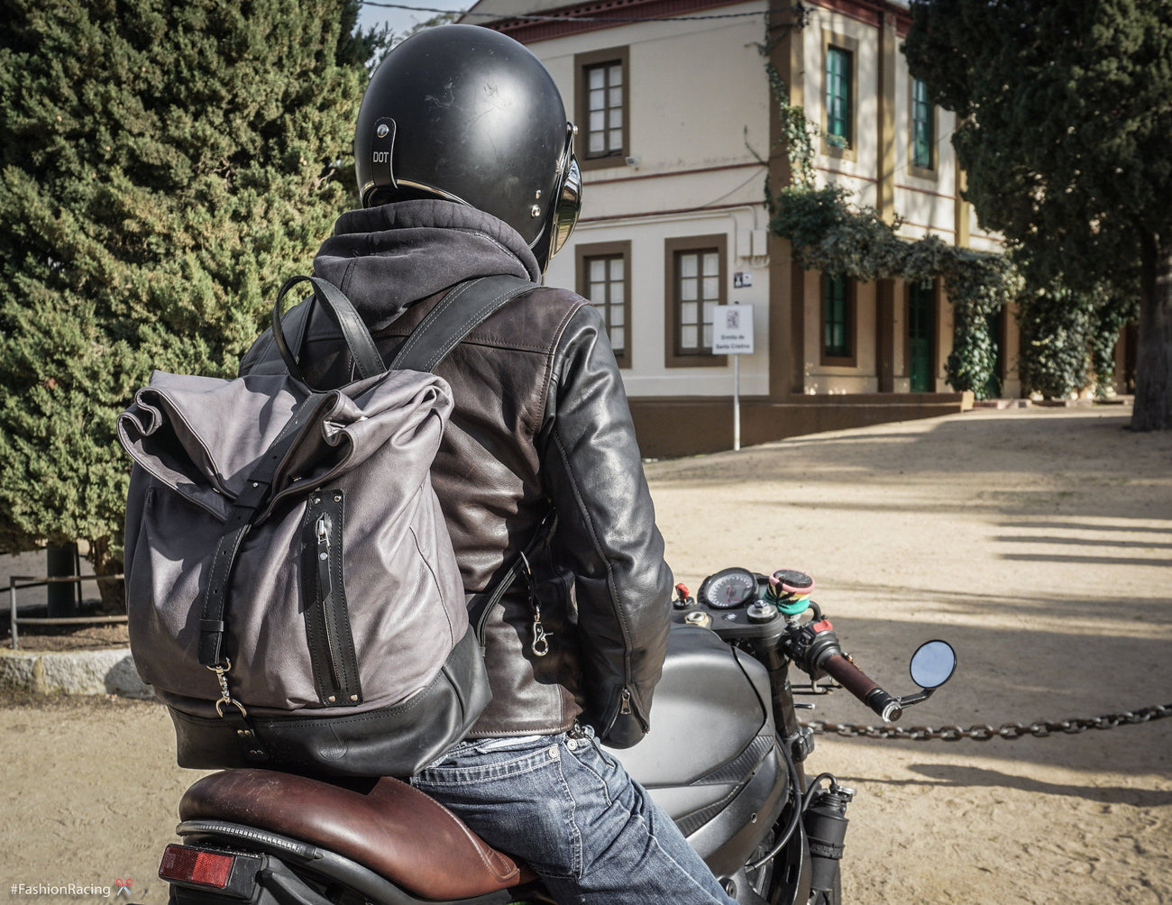 biker jacket leather backpack Black Leather Backpack
