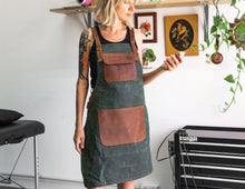 Workshop Apron for Men and Women with Pockets and Side Loops: Waxed Canvas and Leather, Grill Gift, HandMade