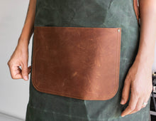 Leather apron with big brown leather pocket
