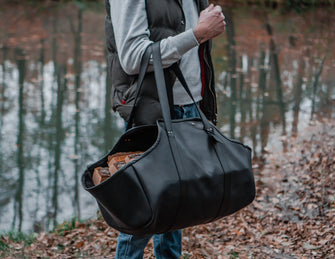 Log Firewood Carrier with sides | Black Log Tote Bag | HandMade by Fashion Racing