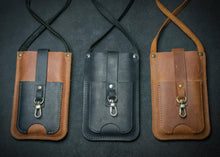 Small Crossbody Bag, Brown or Black Leather Pocket Bag with Strap
