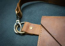 details of leather brown bag