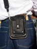 Vertical crossbody bag in genuine black leather wide long strap