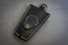 2pc Black Leather Keychain Holder Case― quality, white hand stitched, personalized 