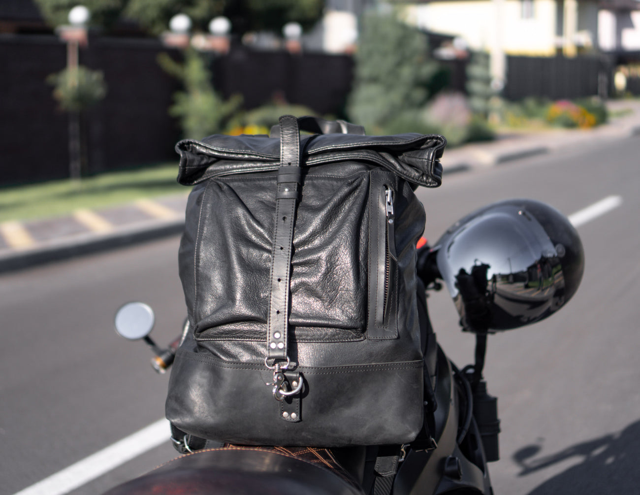 black leather motorcycle backpack Black Leather Backpack