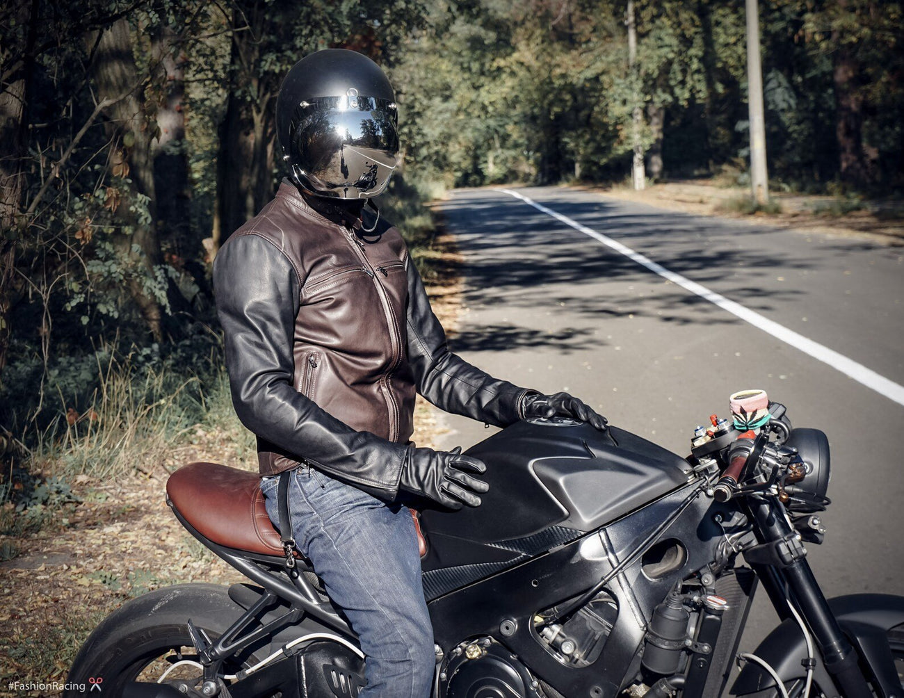 Men s Cafe Racer Jacket Brown Black Leather Handcrafted