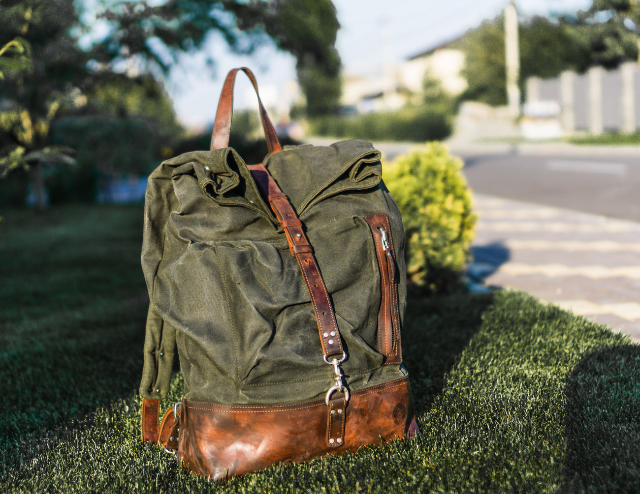 Canvas Leather Backpack Vintage Laptop Rucksack Handmade