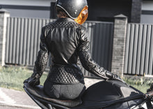 women's black leather cafe racer motorcycle jacket