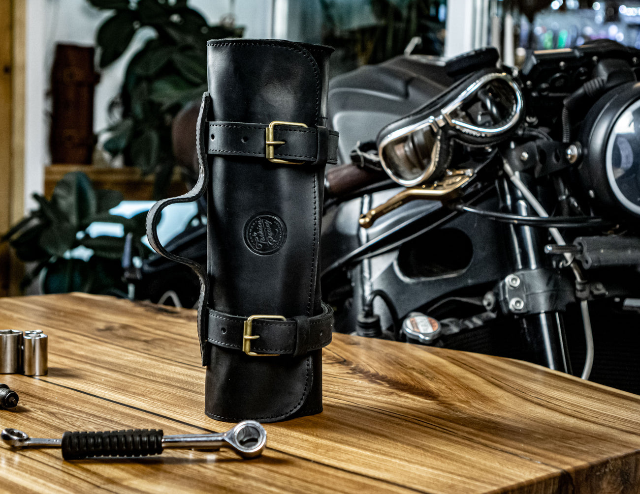Motorcycle leather roll bag discount