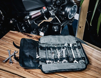 Motorcycle Tool Roll Hand-Waxed Canvas & Genuine Leather, Handcrafted