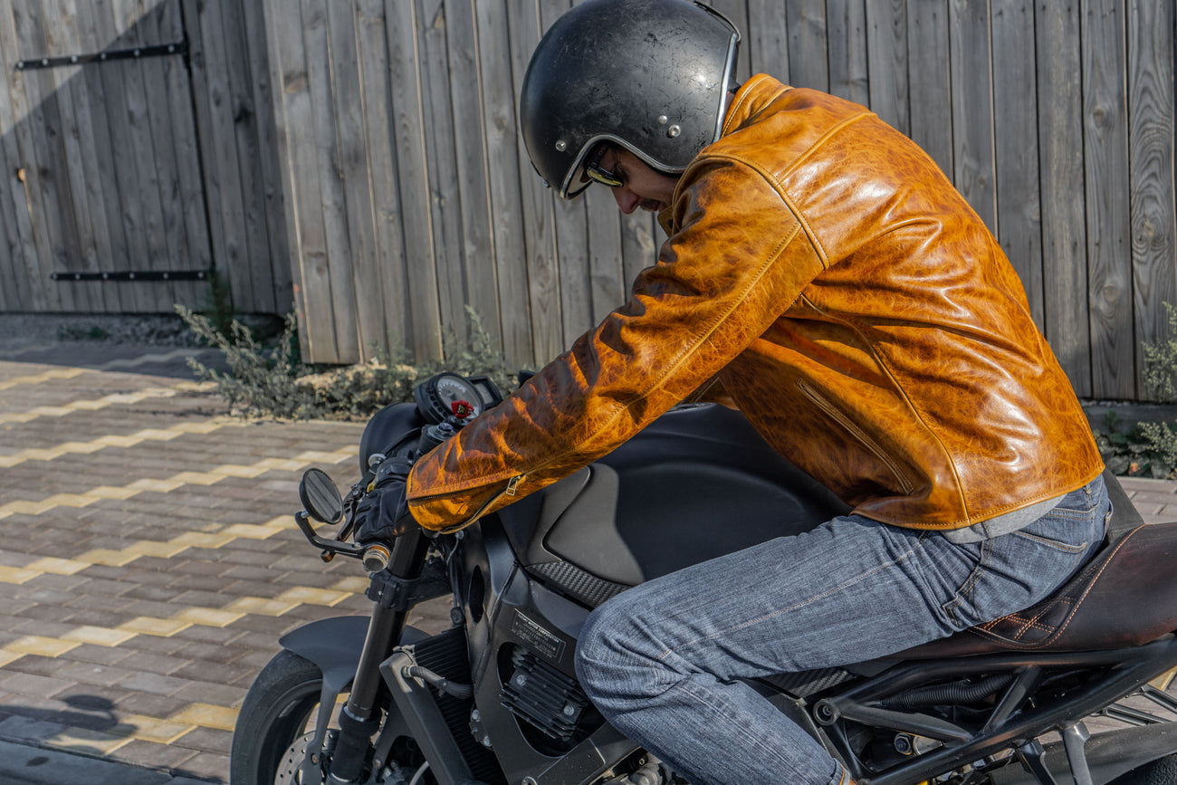 leather motorcycle gear Men's Brown Leather Motorcycle Jacket