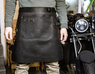 Leather waist half apron. Total black genuine leather
