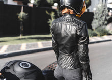 women's black leather cafe racer motorcycle jacket